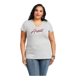 Tee Shirt Ariat Real Logo Script Classic Fit Heather Grey Sp22 Ladies -King Breyer Shop Ariat Tee Real Logo Script Classic Fit Heather Grey Sp22 Ladies 7
