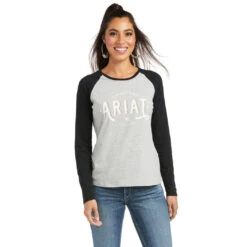 Tee Shirt Ariat Real Loop Baseball Long Sleeve W22 Heather Grey & Black -King Breyer Shop Ariat Tee Shirt Real Loop Baseball Long Sleeve W22 Heather Grey Black 3