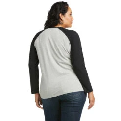Tee Shirt Ariat Real Loop Baseball Long Sleeve W22 Heather Grey & Black -King Breyer Shop Ariat Tee Shirt Real Loop Baseball Long Sleeve W22 Heather Grey Black 4