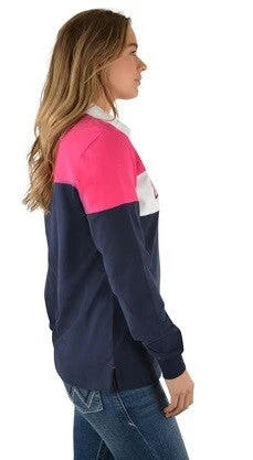 Rugby Top Wrangler Peta Long Sleeve Spliced W22 Navy & Pink Ladies 5 Rugby Top Wrangler Peta Long Sleeve Spliced W22 Navy & Pink Ladies - Image 3