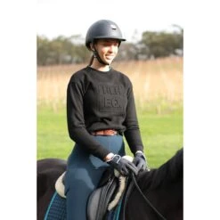 HLH Equestrian Apparel Emboss Crew Sweater In Black -King Breyer Shop hlh equestrian apparel emboss crew sweater in black southern sport horses 2